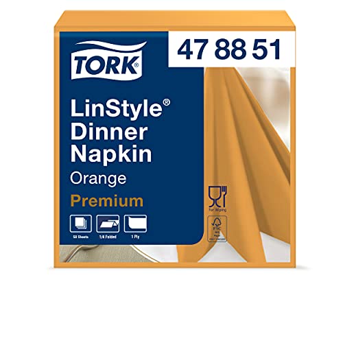 Tork 478851 Linstyle Premium Dinnerservietten Orange / Servietten stoffähnlich und saugfähig / 1-lagig / Premium Qualität / 12 x 50 (600) Airlaid Servietten / 39 x 39 cm (B x L) von Tork
