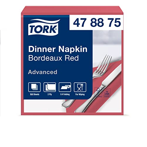 Tork 478875 Dinnerservietten Bordeauxrot / 2-lagige Papierservietten / Für jede Gelegenheit / Advanced Qualität / 12 x 150 (1800) Servietten / 39 x 39 cm (B x L) / 1/4-Falz von Tork