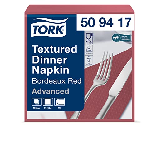 Tork 509417 Textured Dinnerserviette Bordeauxrot/Extra weiche Papierserviette in Advanced Qualität / 18 x 50 (900) Servietten / 39 x 38 cm (B x L) / 1/4-Falz, 39.5 x 39 cm von Tork