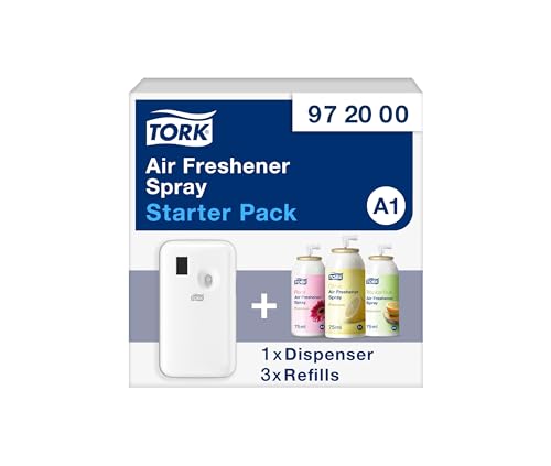 Tork Lufterfrischer-Spray Starter Pack - 972000 - A1 + Lufterfrischer-Nachfüllpacks (3x 75ml) von Tork