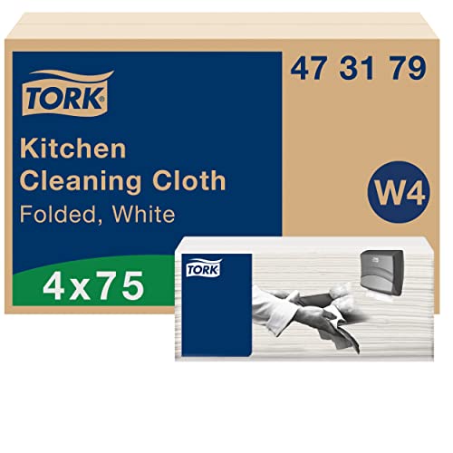 Tork Küchen Reinigungstücher Weiß W4, extrem saugfähig, 4 × 75 Tücher, 473179 von Tork