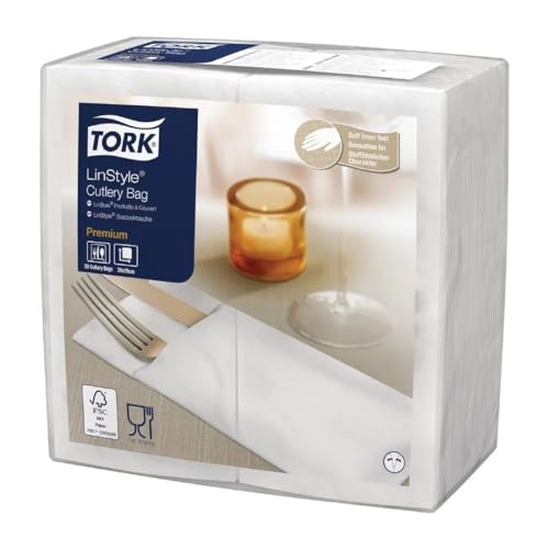 Tork LinStyle Besteckservietten, Weiß, 12 x 50 Stück von Tork