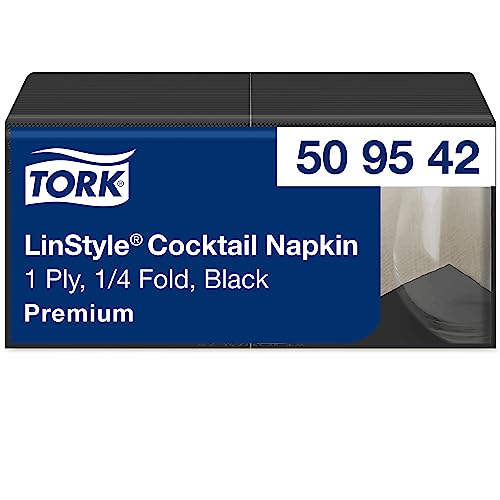 Tork LinStyle Cocktailservietten Schwarz, 1/4‑Falz, 1-lagig, 23,8 x 23,8 cm, 14 x 100 Servietten, 509542 von Tork