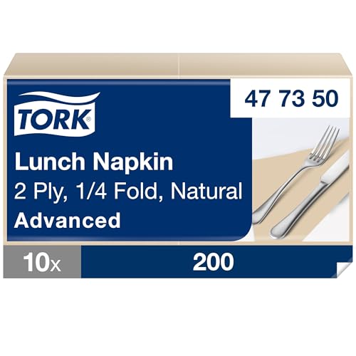 Tork Lunch Napkin Natural, 1/4 Fold, 2-Ply, 33 cm × 33 cm, 10 × 200 Napkins, 477350 von Tork