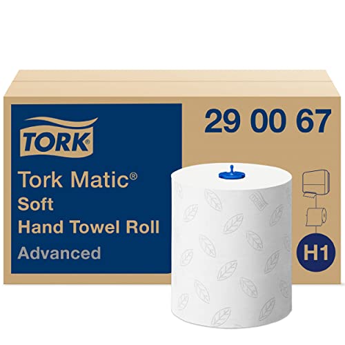 Tork Matic Rollenhandtuch Advanced 290067 - H1 Papierhandtücher für Rollenhandtuchspender, weich, reißfest, 2-lagig, weiß, mit Blatt-Prägung in Grau, 1 karton = 6 rollen von Tork