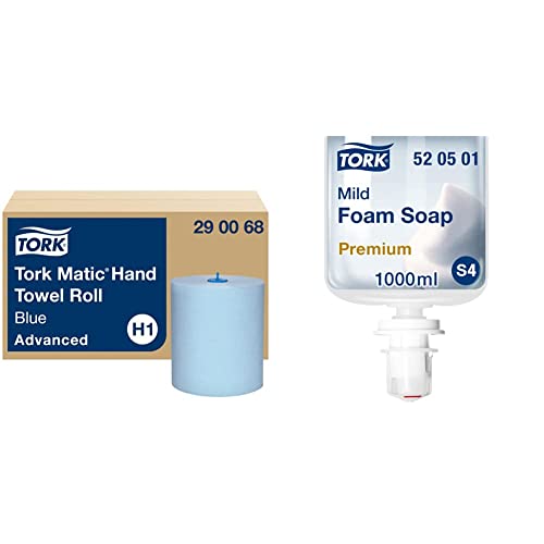 Tork Matic Rollenhandtuch Advanced 290068 - 2-lagig, blau - 6 Rollen x 150 m & milde Schaumseife - 520501 - Hautfreundliche Allzweckseife für S4 Spender-Systeme - Premium-Qualität, 1 x 1000 ml Tork Matic Rollenhandtuch Advanced 290068 - 2-lagig, blau - 6 Rollen x 150 m & milde Schaumseife - 520501 - Hautfreundliche Allzweckseife für S4 Spender-Systeme - Premium-Qualität, 1 x 1000 ml von Tork