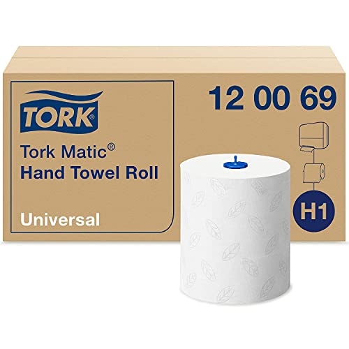 Tork Matic Spender für Rollenhandtücher Weiß H1, Universal-Qualität, mit Prägung für effizientes Trocknen, 6 × 150 m-Rollen, 120069 von Tork