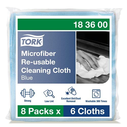 Tork Mikrofaser wiederverwendbare Reinigungstücher Blau, Zur trockenen und nassen Verwendung, 8 × 6 Tücher, 183600 Tork Mikrofaser wiederverwendbare Reinigungstücher Blau, Zur trockenen und nassen Verwendung, 8 × 6 Tücher, 183600 von Tork