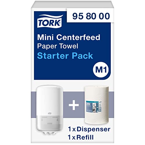 Tork Mini Centrefeed Papierhandtücher Starter Pack - 958000 - M1 + Nachfüllpapier (120 Meter), Groß von Tork