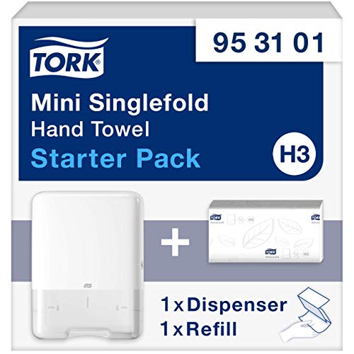 Tork Mini Singlefold Handtuch Starter Pack 953101, Image Design - H3 Singlefold/C-fold Elevation Design Papierspender + Handtuchnachfüllung (250 Blatt) - Schlank, hygienisch, weiß von Tork