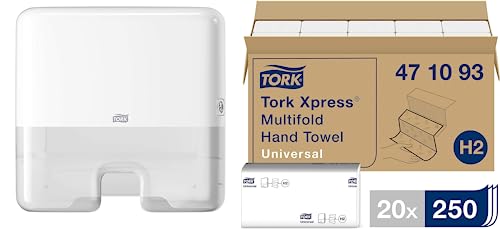Tork Mini-Handtuchspender zur Wandmontage + Nachfüllpackung - H2 - Universal-Papierhandtücher (20x250 Blatt) von Tork