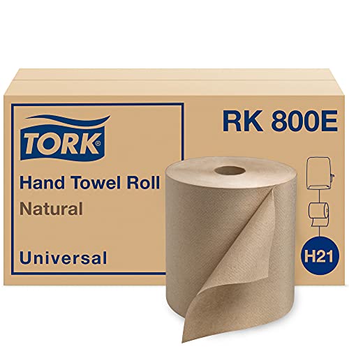 Tork Papierhandtuchrolle Natur – Universal-Handrolle, Naturpapierhandtücher mit braunen Taschentüchern aus 100% recycelter Faser, 6 Rollen x 243,8 m, kompatibel mit H21-Spender, RK800E von Tork