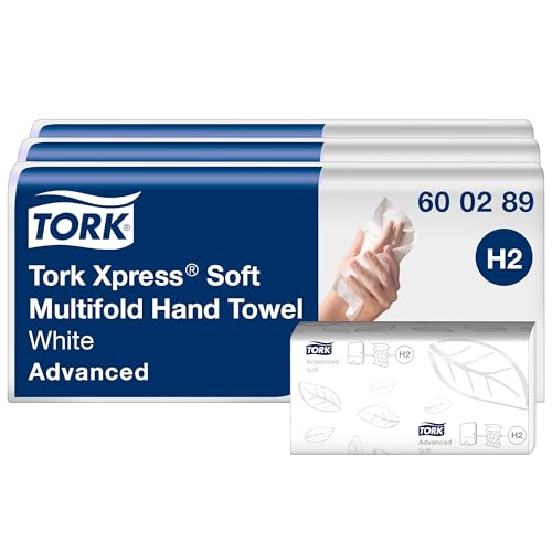 Tork Xpress® weiche Multifold-Handtücher Weiß H2, Advanced-Qualität, 2-lagig, Zickzackfalz, saugfähig, 21 x 180 Tücher, 600289 von Tork