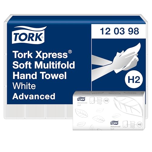 Tork Xpress weiche Multifold-Handtücher Weiß H2, Advanced-Qualität, 2-lagig, Zickzackfalz, saugfähig, 21 × 180 Tücher, 120398 von Tork