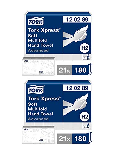 Tork Xpress weiche Multifold Papierhandtücher 120289 - H2 Advanced Falthandtücher für Handtuchspender - saugfähig und reißfest, 2-lagig, weiß - 42 x 180 Tücher (2) von Tork