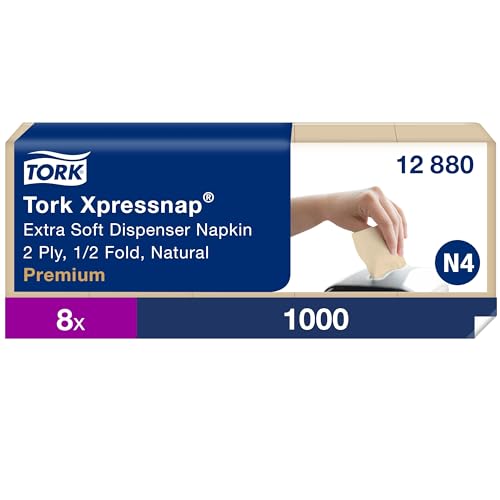 Tork Xpressnap Extra Soft Natur Spenderserviette N4, Premium, 1/2-Falz 2-lagig, 21,3 cm x 16,5 cm, 8 × 1.000 Servietten, 12880 von Tork