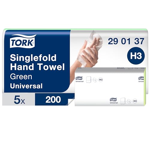 Tork Zickzack-Handtücher Grün H3, Universal-Qualität, kosteneffizient, 5 × 200 Tücher, 290137 von Tork