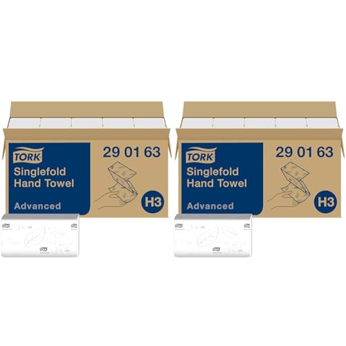Tork Zickzack Papierhandtücher Advanced 290163 - H3 Falthandtücher für Papierhandtuchspender - saugfähig und reißfest, 2-lagig, weiß, groß - 15 x 250 Tücher (Packung mit 2) von Tork