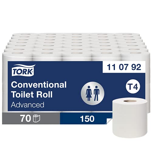 Tork weiches Kleinrollen Toilettenpapier Weiß T4, Advanced, 3-lagig, 70 × 150 Blätter, 110792 von Tork