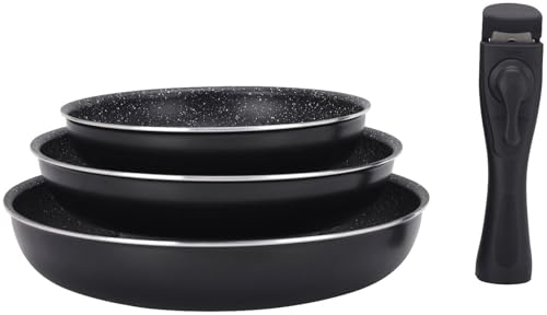 Tornwald-Schmiede Pfannenset: 4-teiliges Pfannen-Set, Ø 20, 24, 28 cm, 1 abnehmbarer Griff für alle (Pfannenset Induktion, Pancake-Pfannen Induktion, Backofen) von Tornwald-Schmiede