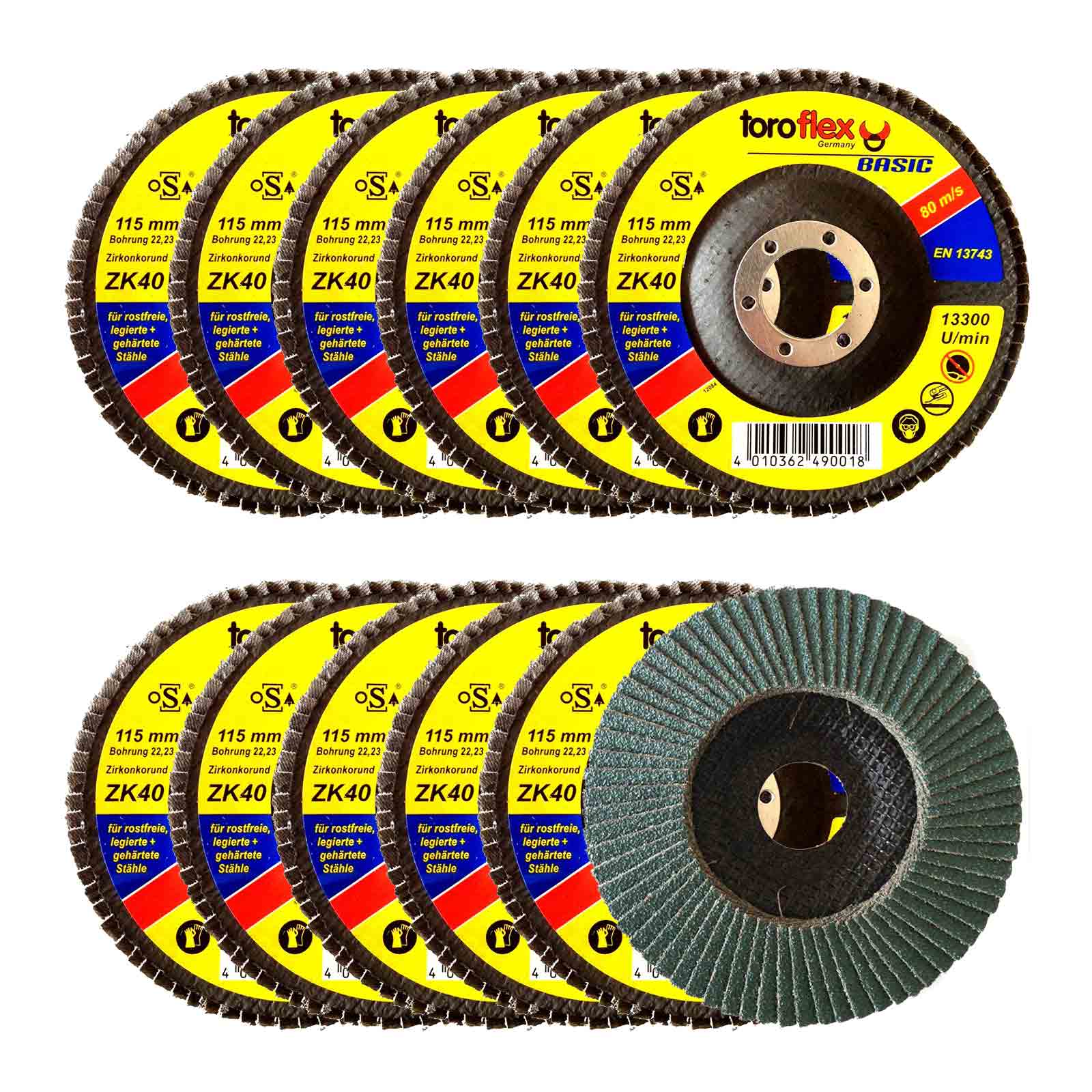 Toroflex Zirkonkorund Fächerscheibe, Schruppscheibe 115mm / 125mm - 10 Stück Körnung:Ø 115 x 22.23 mm - K.60 von Toroflex