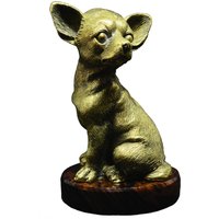 Handgemachte Massive Schwere Bronze Figur Skulptur Von Haustier Begleiter Hund Chihuahu Auf Obsidian Ständer Sockel von TorontoTrader