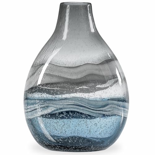 Torre & Tagus Andrea Glühbirnenvase aus mundgeblasenem Glas, für Heimdekoration, Wohnzimmer, Tafelaufsatz und Heimbüro, kurz, Blau von Torre & Tagus