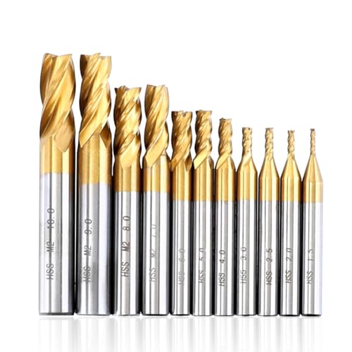 Torribala 11-teiliges HSS Fräser-Set mit 4 Schneiden mit Titanbeschichtung, CNC-Router Bit 1,5-10 mm zum Fräsen von Holz und Stahl von Torribala