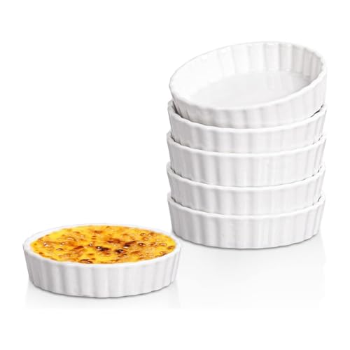 Torribala 5 Unzen Creme Brulée Formen, geschlitzte runde Quiche-Formen, Backformen, backofengeeignete Formen zum Backen, Souffle, 6 Stück von Torribala