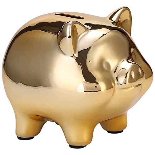 Torribaly Gold Keramik Schwein Sparschwein, Glücksschwein Große Spardose Sparbüchse Aufbewahrungsbox, Piggy Bank Sparschweinwürfel 14.5 * 11.5cm von Torribaly