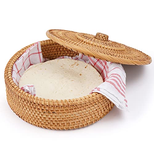 Tortillada - 26 cm Tortilla Wärmer/Tortilla Wärmer Korb Handgemacht aus Rattan inkl. Geschirrtuch aus Baumwolle von Tortillada
