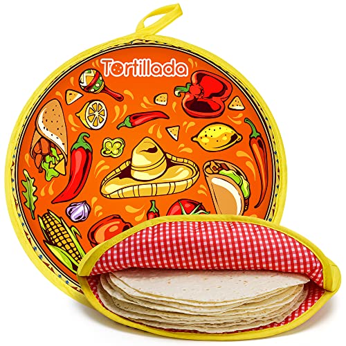 Tortillada - 30 cm Tortilla Wärmer/Wärmebehälter mikrowellengeeignet aus Baumwolle/Polyester (Orange) von Tortillada