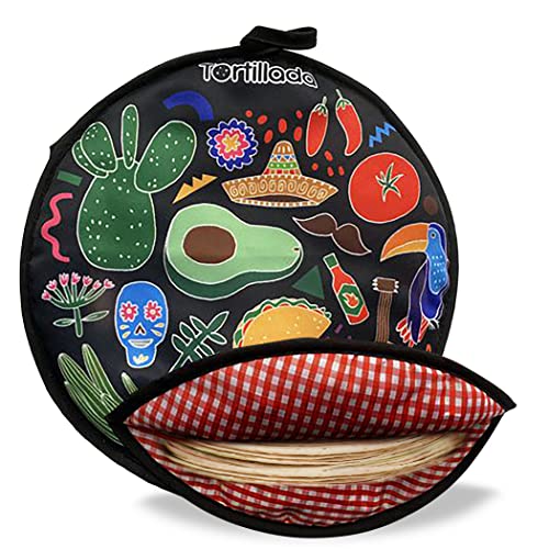 Tortillada - 30 cm Tortilla Wärmer/Wärmebehälter mikrowellengeeignet aus Baumwolle/Polyester (Schwarz) von Tortillada