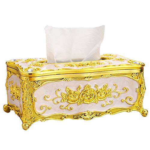 Toruiwa. Kosmetiktücher-Box,Tissue Box,Taschentuchbox,Luxuriöser Europäischer Stil,für Büro/Auto/Badezimmer/Hause (A-Gold+Weiß) von Toruiwa.