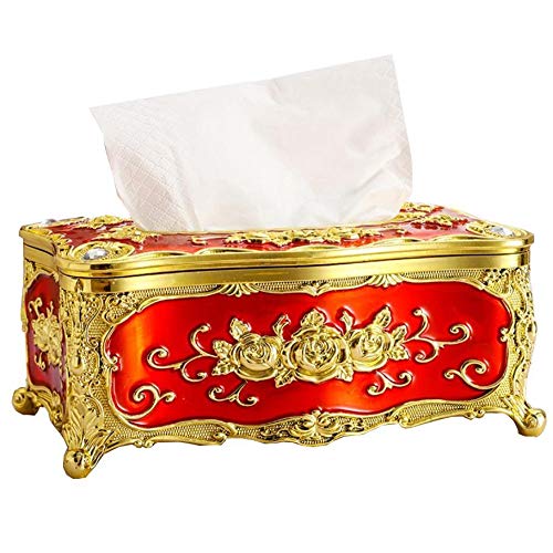 Toruiwa. Kosmetiktücher-Box,Tissue Box,Taschentuchbox,Luxuriöser Europäischer Stil,für Büro/Auto/Badezimmer/Hause (D-Gold+Rot) von Toruiwa.