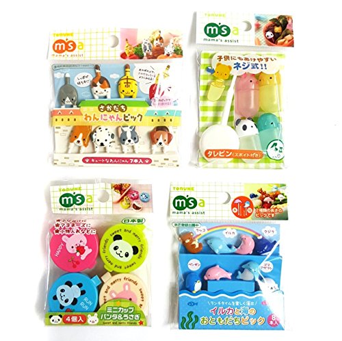 Torune Food Picks Bento Lunch - Sea Animal / Dog and Cat / Mini Container / Soy Sauce Case - 4 Kinds Set (Multi 4pc - A) by Torune von Torune