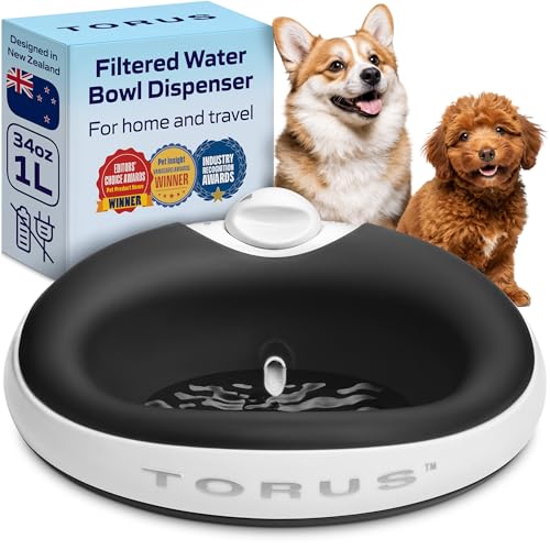 Torus Pet Mini gefilterter Wassernapf (Holzkohle) – 1 Liter – Napf für Zuhause und unterwegs – Autofill – tragbar – antimikrobiell – BPA-frei – Katze – Kleiner Hund von Torus Pet