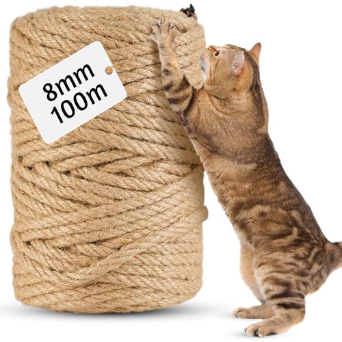 100m Sisalseil für Kratzbaum 8MM, Natur Sisal Seil für Katzen, Kratzseil, Haushalt, Garten,Handarbeiten, DIY, Dekoration, Kordel für Ersatz (100M x 8MM) von Torven