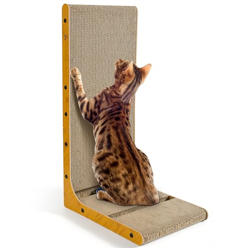 Kratzbrett Katze, 70 cm Hoch, L-Förmige Struktur Design Kratzmatte, Ausgestattet mit Katzenspielzeug, Bestehend aus Hoher Dichte, die Kräftige Wellpapier Für Wände und Sofa-Platzierung Geeignet Sind von Torven