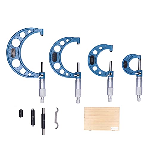 Torvex Außenmikrometer, 4-teiliges Metall-Messwerkzeug-Set 25 50 75 100 mm 0,01 mm, Präzisions-Mikrometer-Set, mechanische Messlehre von Torvex