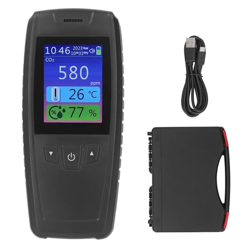 Torvex CO2 -Detektor, 3 in 1 Kohlendioxidmonitor mit Temperatur- und Feuchtigkeitssensor, Luftqualitätsmesser in Innenräumen, CO2 -Konzentrationsüberwachungsvorrichtung von Torvex
