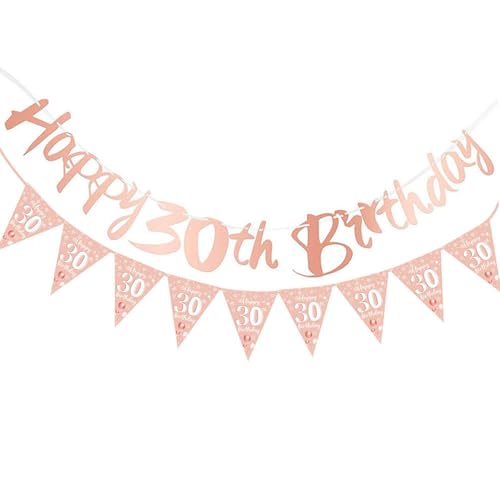 Torytoe 30 Geburtstag Deko Banner, Happy 30 Birthday Banner Dekoration Wimpelkette zum 30ter Geburtstags 30. Geburtstag Girlande Rose Gold Geburtstagsdeko Set für Frauen Mädchen von Torytoe