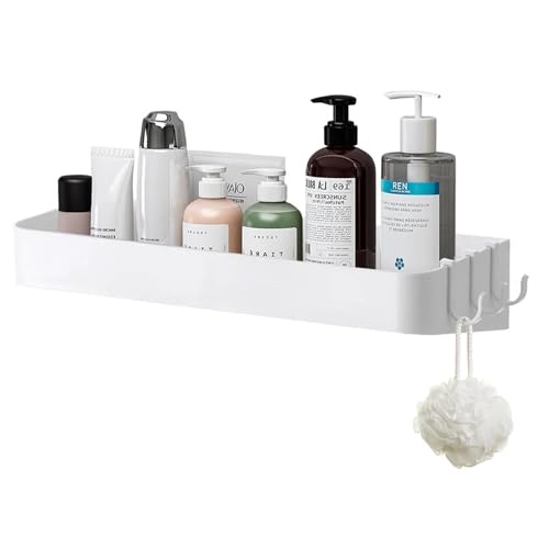 Torytoe Duschablage Ohne Bohren Plastik, Duschregal Organizer mit 3 Haken Plastik Badezimmer Regal Badregal Selbst Klebend Duschkorb Duschgel Halterung für Küche Bad Duschkorb zum Hängen, Weiß von Torytoe
