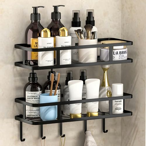 Torytoe Duschablage Ohne Bohren 2 Stück Duschregal Badregal mit 5 Haken Badezimmer Organizer Badezimmer Regal Badregal Shampoo Halterung Duschkorb Dusche Küche Bathroom Rrganizer von Torytoe