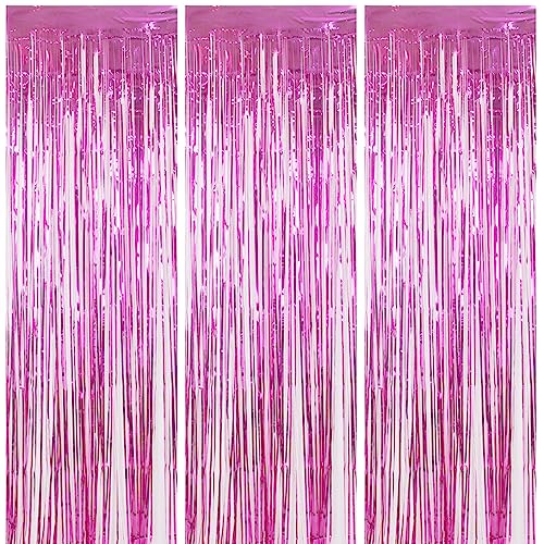 Torytoe Lametta Vorhang Rosa, 3 Stück Metallische Glitzervorhang Fringe 1x2m Folienfransen Vorhang Glitzer Folien Fransen Lametta Vorhänge für Weihnachtsbaum Geburtstage Festivals Party Bühnendekor von Torytoe