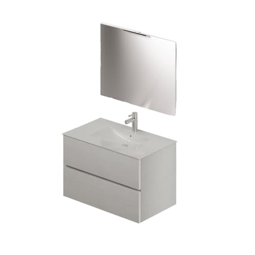 Hängeschrank für Badezimmer 81 cm mit Waschbecken und Spiegel in Esche weiß - Corus von Toscohome