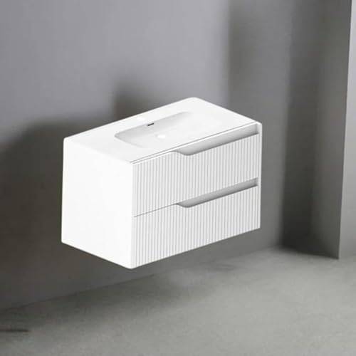 Mattweißer wandhängender Badezimmerschrank mit Schubladen in Riffeloptik 80x45x50H cm - Gaper von Toscohome
