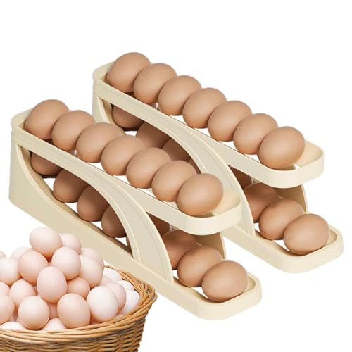 2 Stück eier aufbewahrung kühlschrank, eierspender kühlschrank Automatisch Rollender Eierbehälter, Eierbehälter für Kühlschrank Eier-Frische-Aufbewahrungsbox Platzsparende Eierablage von Toseky