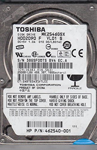 Toshiba MK2546GSX, D0/LB014C, HDD2D90 F VL01 S, 250GB SATA 2.5 Festplatte von Toshiba