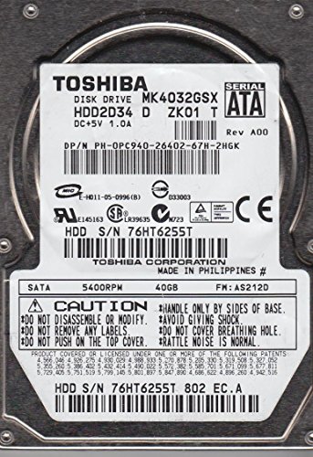 Toshiba MK4032GSX, HDD2D34 D ZK01 T, 40GB SATA 2.5 Festplatte von Toshiba
